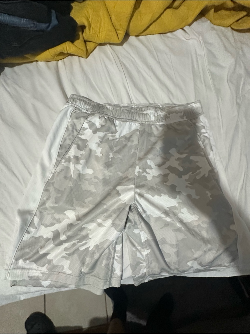 all in motion White and Light Gray Camo Athletic Shorts